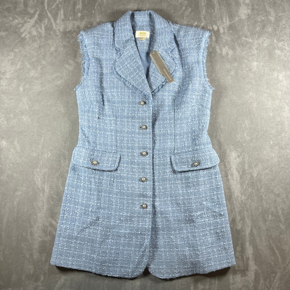 Maeve by Anthropologie Jackets & Blazers - NWT Maeve Anthropologie Blue Tweed Longline Vest Pearl Button Frayed Trim 6P